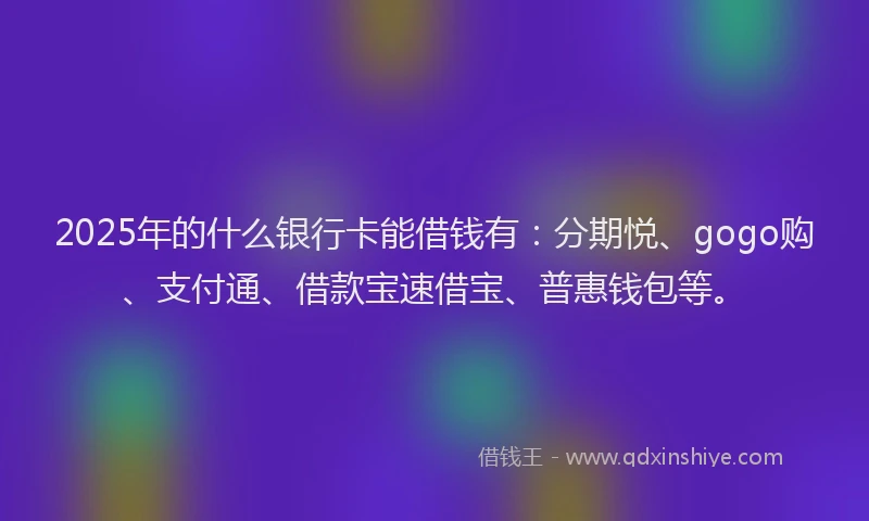 2025年的什么银行卡能借钱有：分期悦、gogo购、支付通、借款宝速借宝、普惠钱包等。