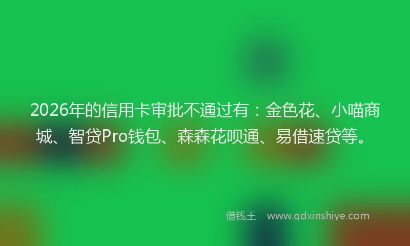 2026年的信用卡审批不通过有:金色花、小喵商城、智贷Pro钱包、森森花呗通、易借速贷等。