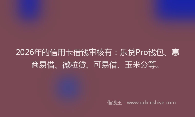 2026年的信用卡借钱审核有:乐贷Pro钱包、惠商易借、微粒贷、可易借、玉米分等。