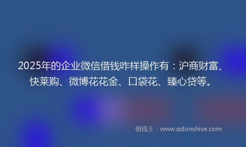 2025年的企业微信借钱咋样操作有:沪商财富、快莱购、微博花花金、口袋花、臻心贷等。
