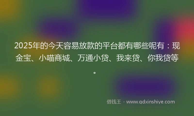 2025年的今天容易放款的平台都有哪些呢有：现金宝、小喵商城、万通小贷、我来贷、你我贷等。