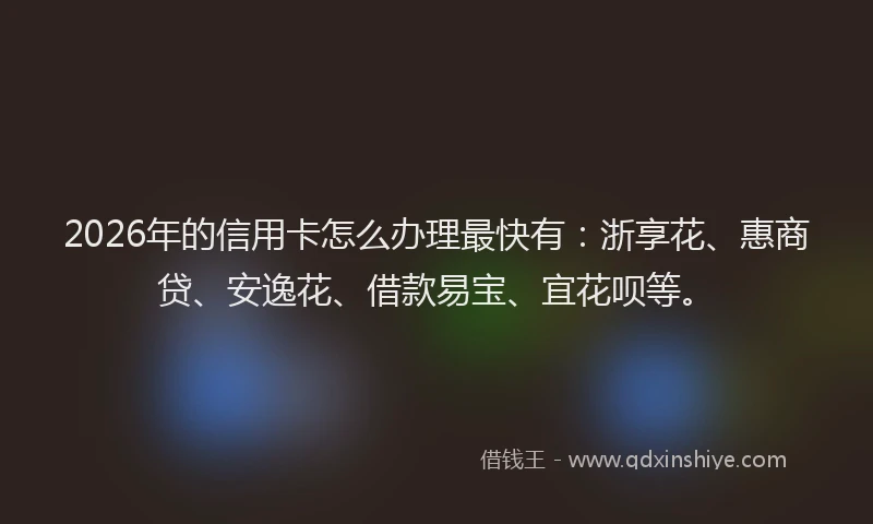 2026年的信用卡怎么办理最快有：浙享花、惠商贷、安逸花、借款易宝、宜花呗等。