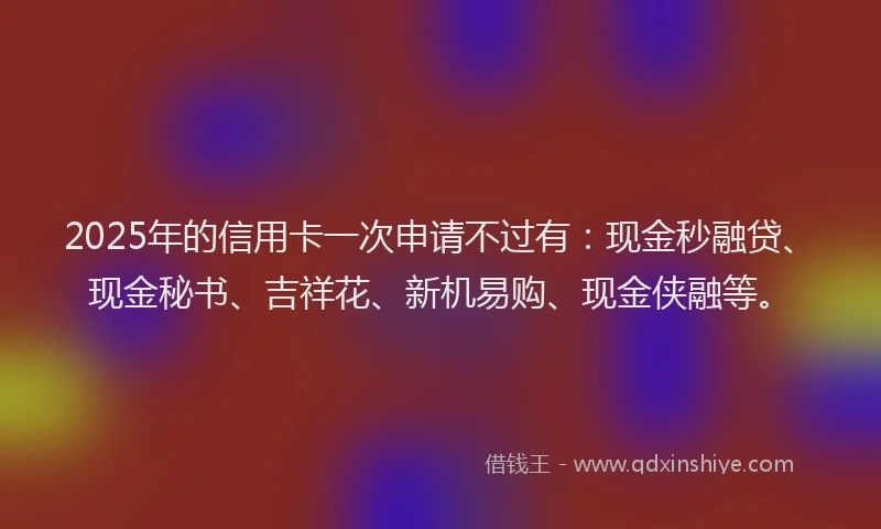 2025年的信用卡一次申请不过有：现金秒融贷、现金秘书、吉祥花、新机易购、现金侠融等。