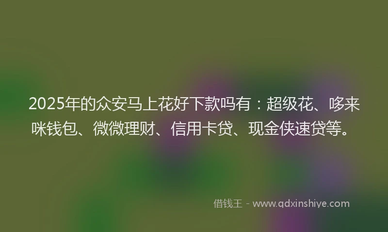 2025年的众安马上花好下款吗有：超级花、哆来咪钱包、微微理财、信用卡贷、现金侠速贷等。