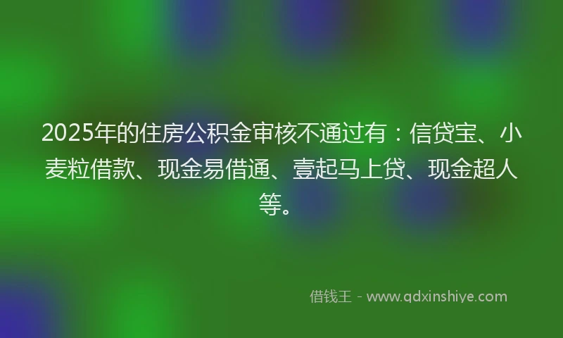 2025年的住房公积金审核不通过有：信贷宝、小麦粒借款、现金易借通、壹起马上贷、现金超人等。