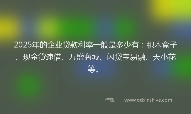 2025年的企业贷款利率一般是多少有：积木盒子、现金贷速借、万盛商城、闪贷宝易融、天小花等。