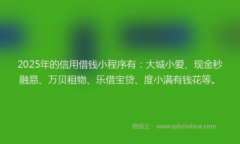 2025年的信用借钱小程序有：大城小爱、现金秒融易、万贝租物、乐借宝贷、度小满有钱花等。