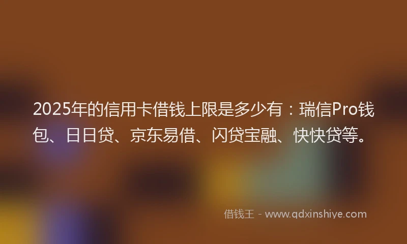 2025年的信用卡借钱上限是多少有:瑞信Pro钱包、日日贷、京东易借、闪贷宝融、快快贷等。