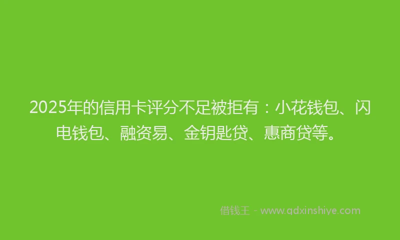 2025年的信用卡评分不足被拒有：小花钱包、闪电钱包、融资易、金钥匙贷、惠商贷等。