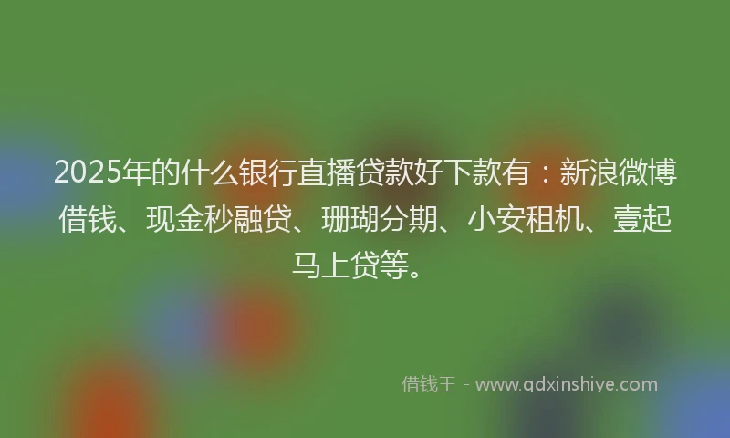 2025年的什么银行直播贷款好下款有：新浪微博借钱、现金秒融贷、珊瑚分期、小安租机、壹起马上贷等。