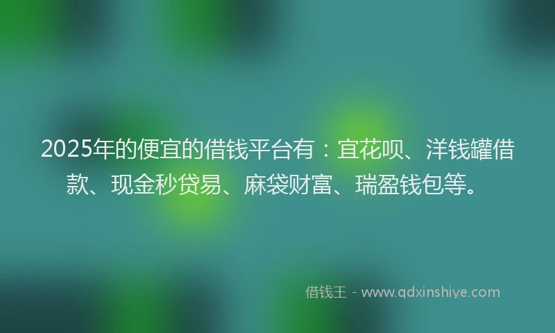 2025年的便宜的借钱平台有：宜花呗、洋钱罐借款、现金秒贷易、麻袋财富、瑞盈钱包等。