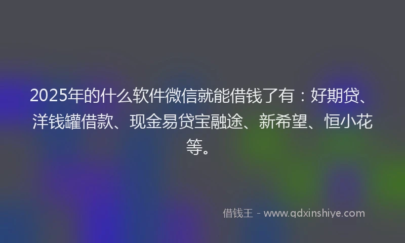 2025年的什么软件微信就能借钱了有：好期贷、洋钱罐借款、现金易贷宝融途、新希望、恒小花等。
