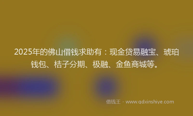 2025年的佛山借钱求助有：现金贷易融宝、琥珀钱包、桔子分期、极融、金鱼商城等。