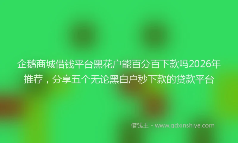 企鹅商城借钱平台黑花户能百分百下款吗2026年推荐，分享五个无论黑白户秒下款的贷款平台