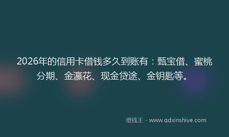 2026年的信用卡借钱多久到账有：甄宝借、蜜桃分期、金瀛花、现金贷途、金钥匙等。
