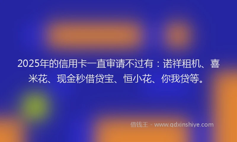 2025年的信用卡一直审请不过有：诺祥租机、喜米花、现金秒借贷宝、恒小花、你我贷等。