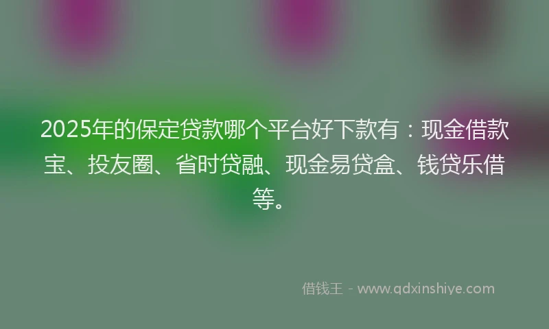 2025年的保定贷款哪个平台好下款有:现金借款宝、投友圈、省时贷融、现金易贷盒、钱贷乐借等。