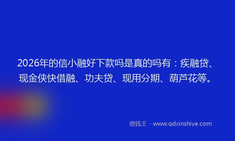 2026年的信小融好下款吗是真的吗有：疾融贷、现金侠快借融、功夫贷、现用分期、葫芦花等。