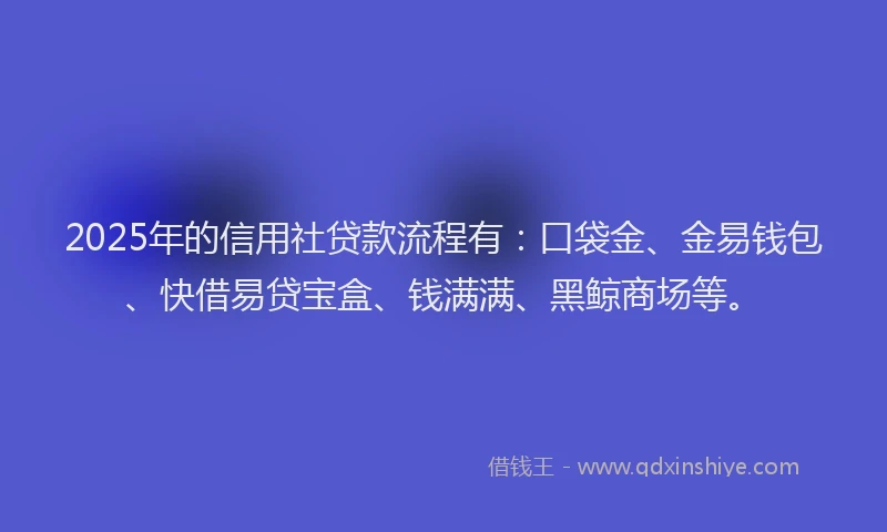 2025年的信用社贷款流程有：口袋金、金易钱包、快借易贷宝盒、钱满满、黑鲸商场等。