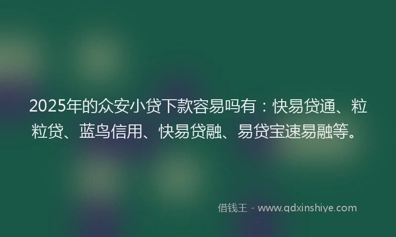2025年的众安小贷下款容易吗有：快易贷通、粒粒贷、蓝鸟信用、快易贷融、易贷宝速易融等。