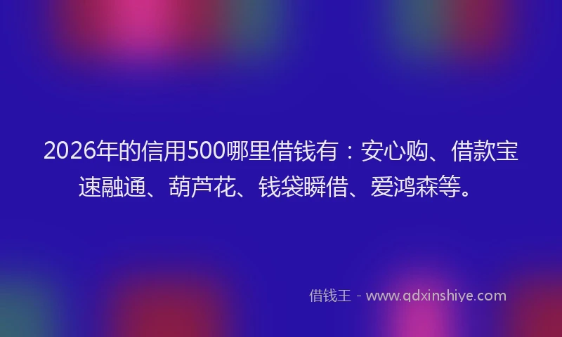 2026年的信用500哪里借钱有:安心购、借款宝速融通、葫芦花、钱袋瞬借、爱鸿森等。