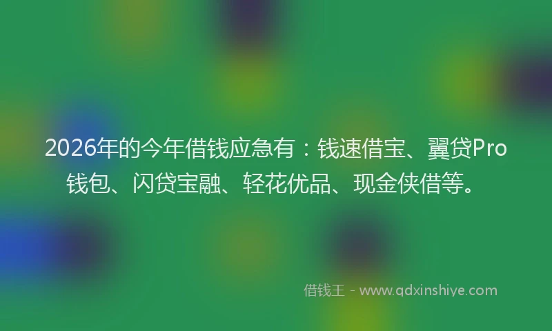 2026年的今年借钱应急有:钱速借宝、翼贷Pro钱包、闪贷宝融、轻花优品、现金侠借等。