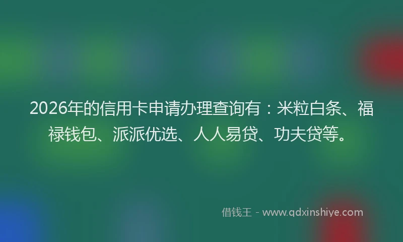 2026年的信用卡申请办理查询有:米粒白条、福禄钱包、派派优选、人人易贷、功夫贷等。