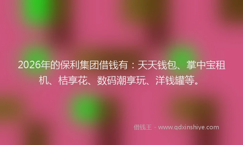 2026年的保利集团借钱有：天天钱包、掌中宝租机、桔享花、数码潮享玩、洋钱罐等。