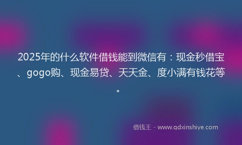 2025年的什么软件借钱能到微信有：现金秒借宝、gogo购、现金易贷、天天金、度小满有钱花等。