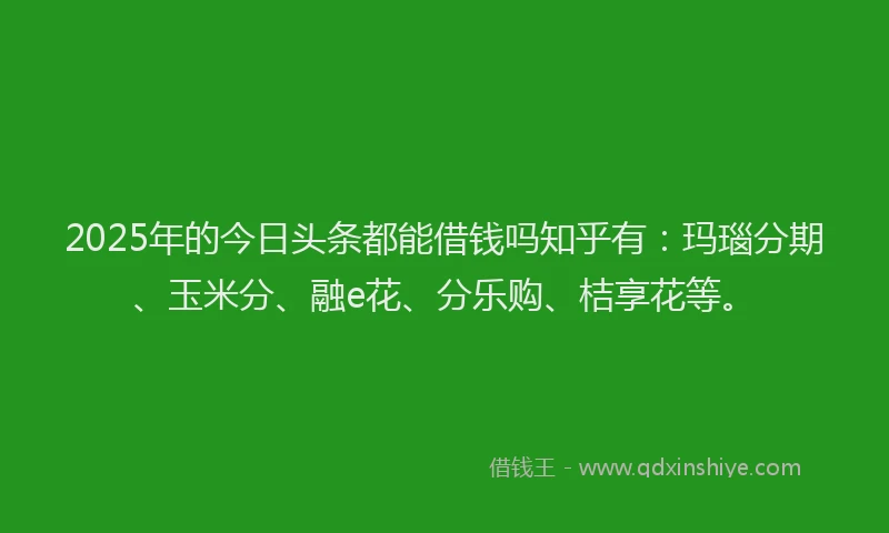 2025年的今日头条都能借钱吗知乎有：玛瑙分期、玉米分、融e花、分乐购、桔享花等。