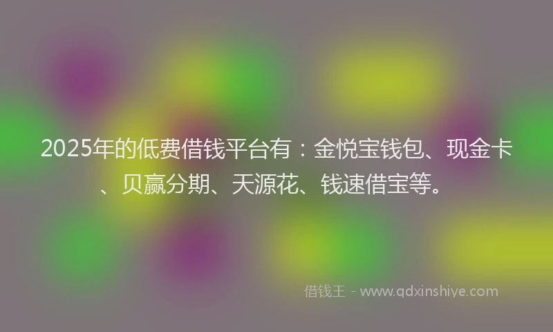 2025年的低费借钱平台有：金悦宝钱包、现金卡、贝赢分期、天源花、钱速借宝等。