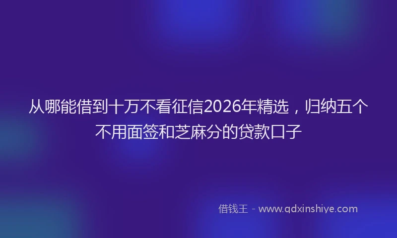 从哪能借到十万不看征信2026年精选，归纳五个不用面签和芝麻分的贷款口子