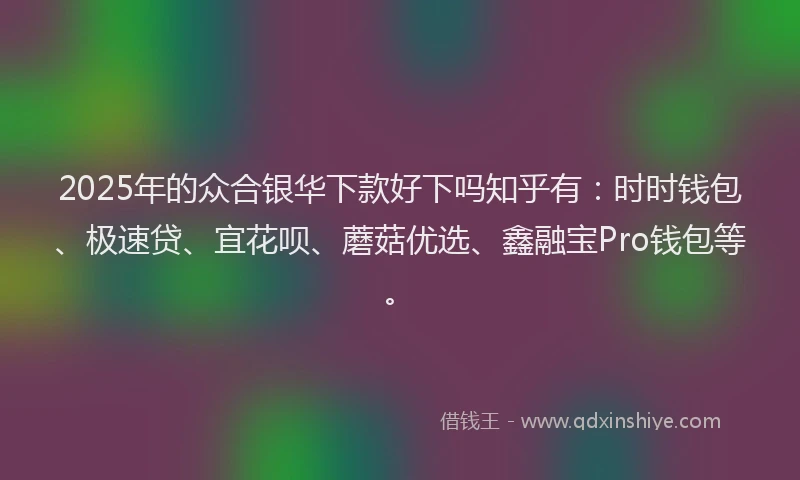 2025年的众合银华下款好下吗知乎有：时时钱包、极速贷、宜花呗、蘑菇优选、鑫融宝Pro钱包等。