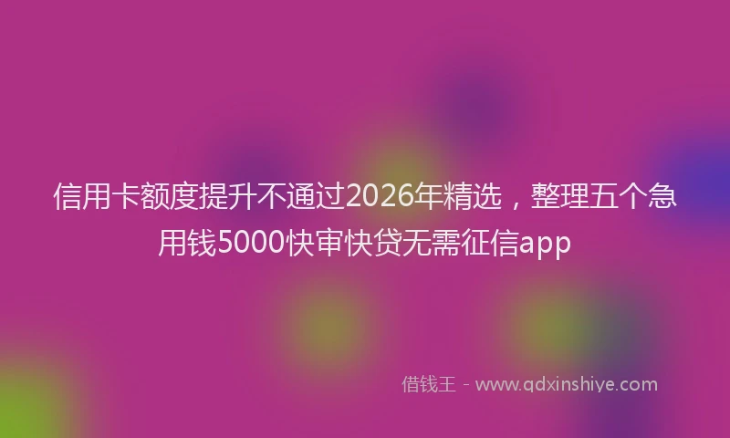 信用卡额度提升不通过2026年精选，整理五个急用钱5000快审快贷无需征信app