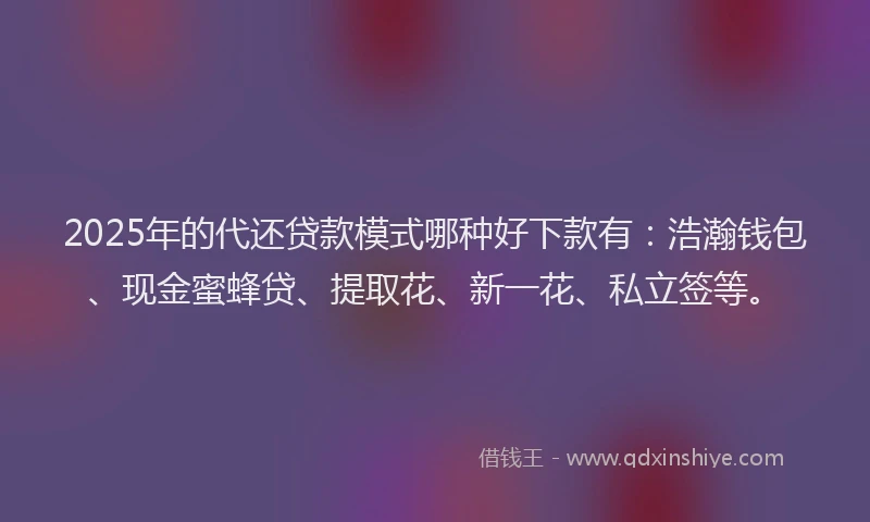 2025年的代还贷款模式哪种好下款有：浩瀚钱包、现金蜜蜂贷、提取花、新一花、私立签等。