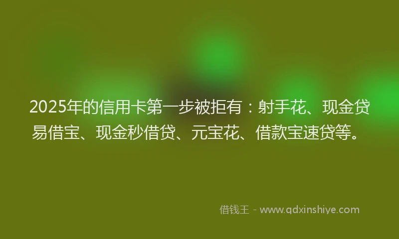 2025年的信用卡第一步被拒有：射手花、现金贷易借宝、现金秒借贷、元宝花、借款宝速贷等。