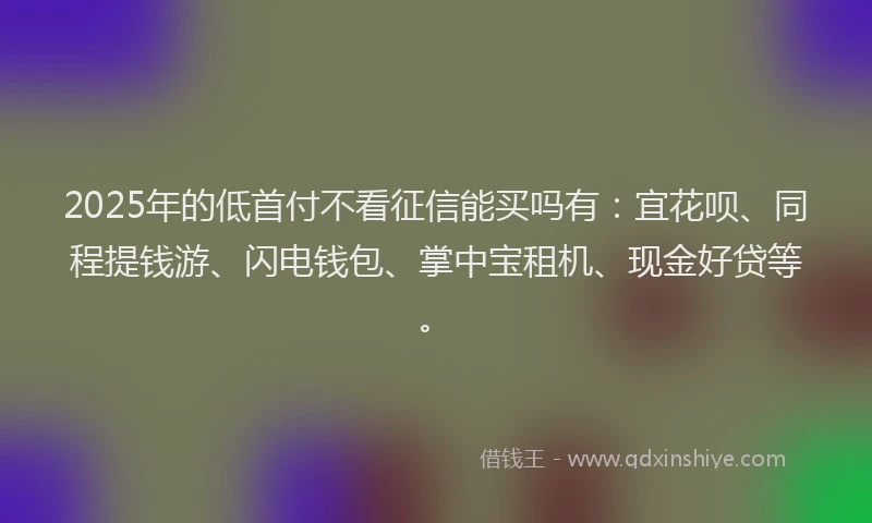 2025年的低首付不看征信能买吗有：宜花呗、同程提钱游、闪电钱包、掌中宝租机、现金好贷等。