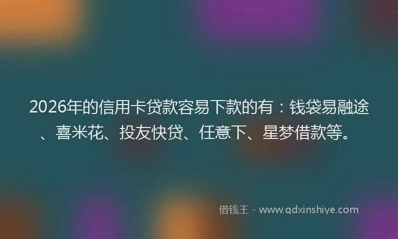 2026年的信用卡贷款容易下款的有:钱袋易融途、喜米花、投友快贷、任意下、星梦借款等。