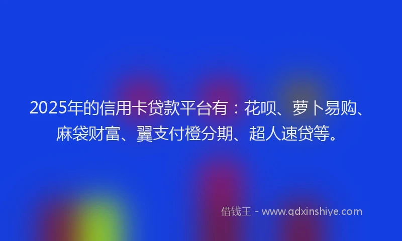 2025年的信用卡贷款平台有：花呗、萝卜易购、麻袋财富、翼支付橙分期、超人速贷等。