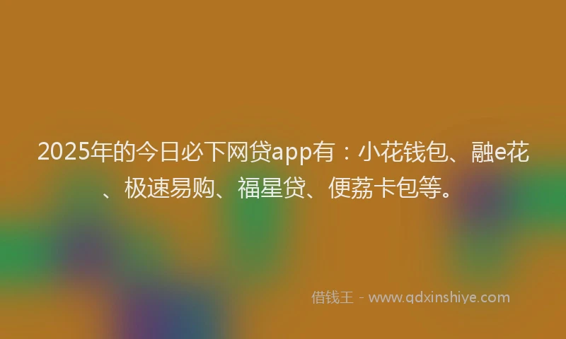 2025年的今日必下网贷app有：小花钱包、融e花、极速易购、福星贷、便荔卡包等。