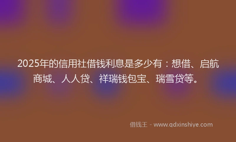 2025年的信用社借钱利息是多少有：想借、启航商城、人人贷、祥瑞钱包宝、瑞雪贷等。