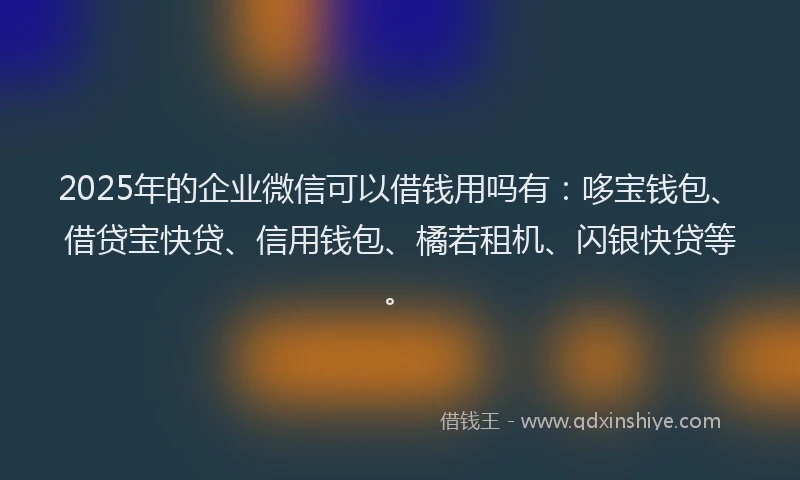 2025年的企业微信可以借钱用吗有：哆宝钱包、借贷宝快贷、信用钱包、橘若租机、闪银快贷等。