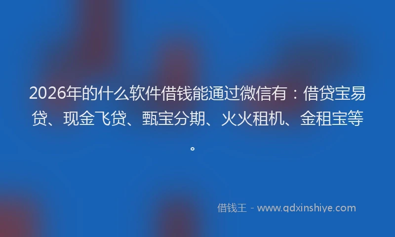 2026年的什么软件借钱能通过微信有：借贷宝易贷、现金飞贷、甄宝分期、火火租机、金租宝等。