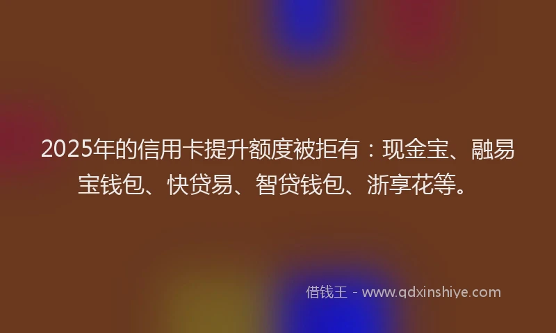 2025年的信用卡提升额度被拒有：现金宝、融易宝钱包、快贷易、智贷钱包、浙享花等。