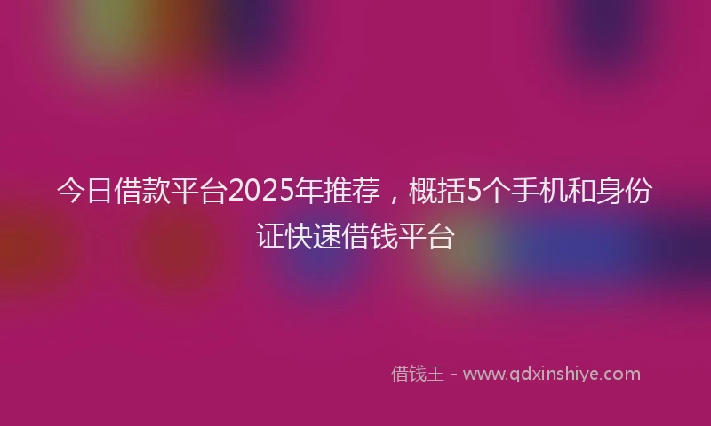 今日借款平台2025年推荐，概括5个手机和身份证快速借钱平台