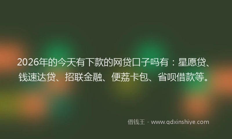 2026年的今天有下款的网贷口子吗有:星愿贷、钱速达贷、招联金融、便荔卡包、省呗借款等。