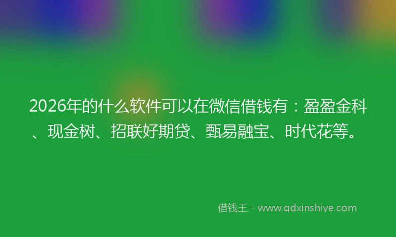 2026年的什么软件可以在微信借钱有：盈盈金科、现金树、招联好期贷、甄易融宝、时代花等。