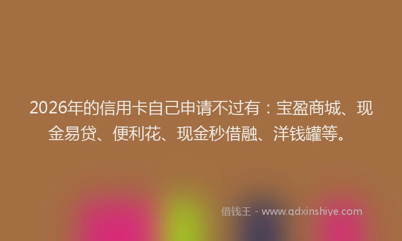 2026年的信用卡自己申请不过有：宝盈商城、现金易贷、便利花、现金秒借融、洋钱罐等。