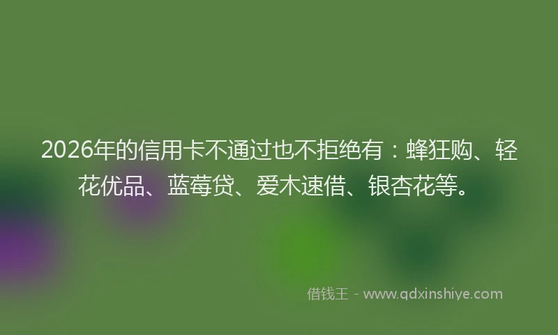 2026年的信用卡不通过也不拒绝有：蜂狂购、轻花优品、蓝莓贷、爱木速借、银杏花等。