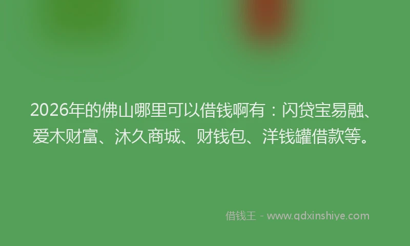 2026年的佛山哪里可以借钱啊有：闪贷宝易融、爱木财富、沐久商城、财钱包、洋钱罐借款等。